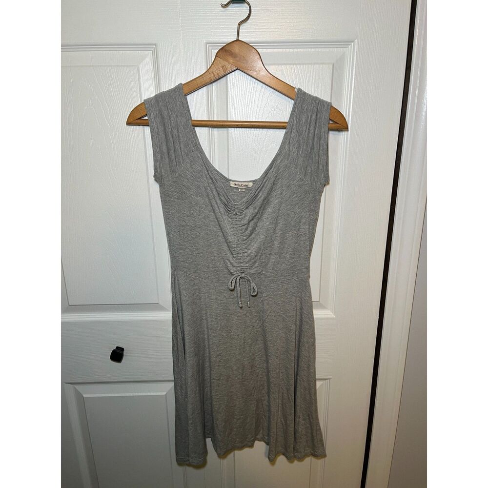 Rolla Coaster Gray Sleeveless Skater Dress Ruched Tie Front Size Large